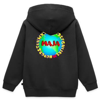 ABC MAJA - Kinder Premium Organic Zip Hoodie - Schwarz - Hinten - AI Model Kid Male (0cm)