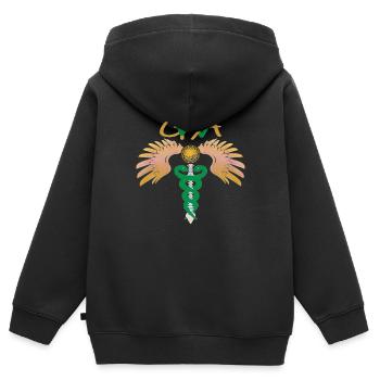 GWA - redressement mental de la colonne vertébrale - Caduceus - Sweat Premium à capuche zippé enfant bio - noir - Dos - AI Model Kid Male (0cm)