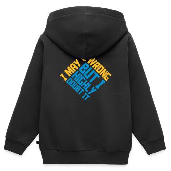 I may be wrong - Kids Premium Organic Zip-up Hoodie - black - Back - AI Model Kid Male (0cm)