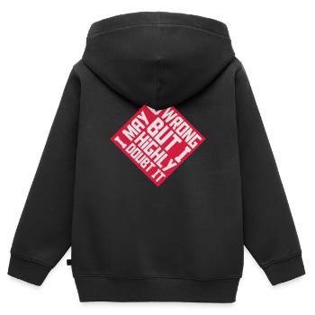 I may be wrong - Kids Premium Organic Zip-up Hoodie - black - Back - AI Model Kid Male (0cm)