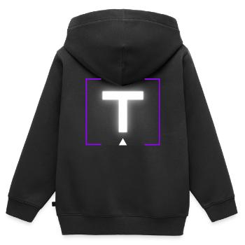 Lettre « T » - Sweat Premium à capuche zippé enfant bio - noir - Dos - AI Model Kid Male (0cm)