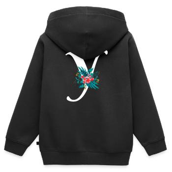 lettre Y fleuris - Sweat Premium à capuche zippé enfant bio - noir - Dos - AI Model Kid Male (0cm)