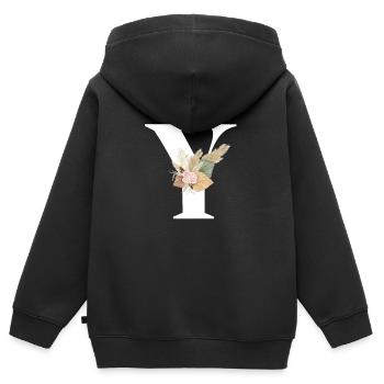 lettre Y fleuris - Sweat Premium à capuche zippé enfant bio - noir - Dos - AI Model Kid Male (0cm)