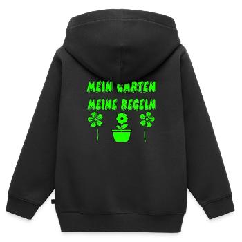 Garten - Kinder Premium Organic Zip Hoodie - Schwarz - Hinten - AI Model Kid Male (0cm)