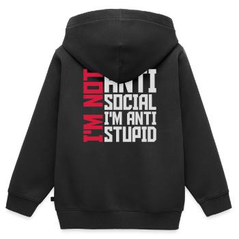 pas antisocial anti-stupide - Sweat Premium à capuche zippé enfant bio - noir - Dos - AI Model Kid Male (0cm)