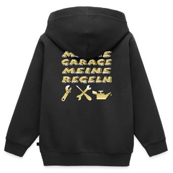 Garage - Kinder Premium Organic Zip Hoodie - Schwarz - Hinten - AI Model Kid Male (0cm)