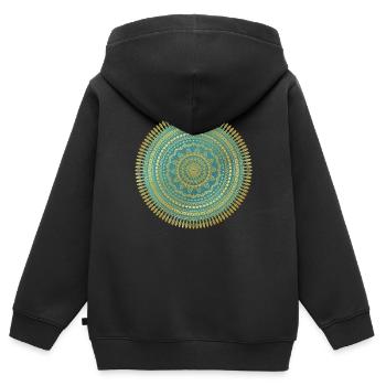MANDALA GOLD AND GREEN 001 - Sweat Premium à capuche zippé enfant bio - noir - Dos - AI Model Kid Male (0cm)