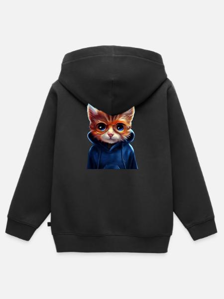 Katze mit Pullover - Kinder Premium Organic Zip Hoodie - Schwarz