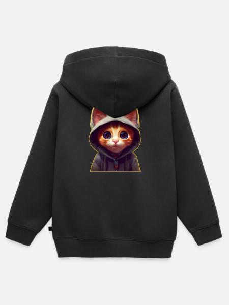 Katze mit Pulli - Kinder Premium Organic Zip Hoodie - Schwarz
