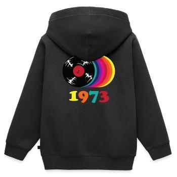1973 - Kids Premium Organic Zip-up Hoodie - black - Back - AI Model Kid Male (0cm)