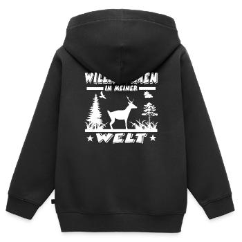 Reh - Kinder Premium Organic Zip Hoodie - Schwarz - Hinten - AI Model Kid Male (0cm)
