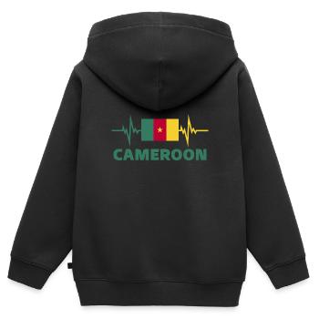 Cameroon Football 2022 heartbeat Cameroon - Kids Premium Organic Zip-up Hoodie - black - Back - AI Model Kid Male (0cm)