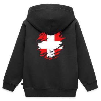 Schweizer Flagge unter Zerrissen - Kinder Premium Organic Zip Hoodie - Schwarz - Hinten - AI Model Kid Male (0cm)