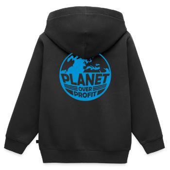 Planète sur le devis de profit - Sweat Premium à capuche zippé enfant bio - noir - Dos - AI Model Kid Male (0cm)