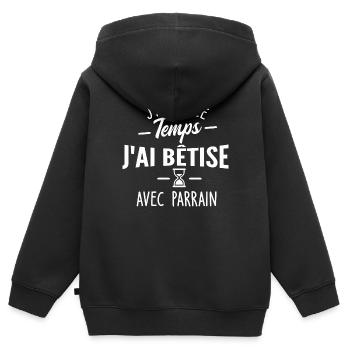 pas le temps j ai bêtise avec parrain - Sweat Premium à capuche zippé enfant bio - noir - Dos - AI Model Kid Male (0cm)