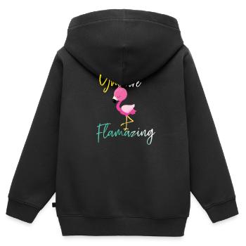 You are Flamazing Flamingo - Kinder Premium Organic Zip Hoodie - Schwarz - Hinten - AI Model Kid Male (0cm)