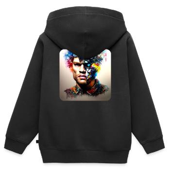 His deep rolling - Kinder Premium Organic Zip Hoodie - Schwarz - Hinten - AI Model Kid Male (0cm)