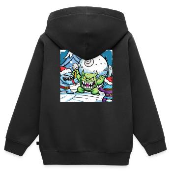 Auch Monster machen Schneeballschlachten. - Kinder Premium Organic Zip Hoodie - Schwarz - Hinten - AI Model Kid Male (0cm)