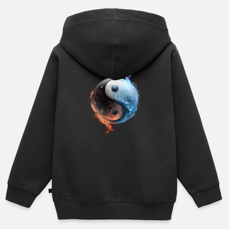 Ying et Yang Feu et glace en équilibre - Sweat Premium à capuche zippé enfant bio - noir