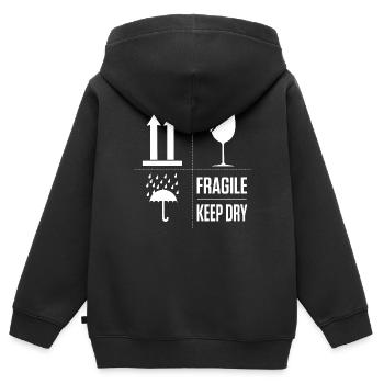 Fragile, fragile, ce côté vers le haut, sec - Sweat Premium à capuche zippé enfant bio - noir - Dos - AI Model Kid Male (0cm)