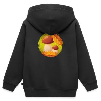 Cèpe Champignon Ramasseur Cueillette Porcini - Sweat Premium à capuche zippé enfant bio - noir - Dos - AI Model Kid Male (0cm)