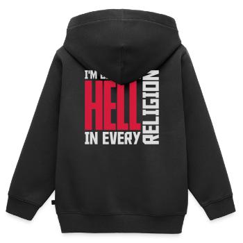 En allant en enfer - Sweat Premium à capuche zippé enfant bio - noir - Dos - AI Model Kid Male (0cm)