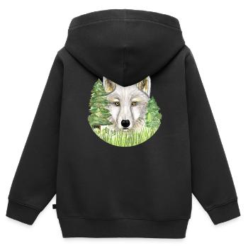 Wolf - Kinder Premium Organic Zip Hoodie - Schwarz - Hinten - AI Model Kid Male (0cm)