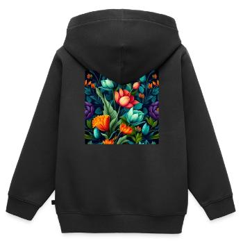 Blumen Muster Florales Design - Kinder Premium Organic Zip Hoodie - Schwarz - Hinten - AI Model Kid Male (0cm)