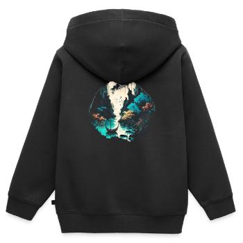 Grotte et rivière - Aquarelle - Sweat Premium à capuche zippé enfant bio - noir - Dos - AI Model Kid Male (0cm)