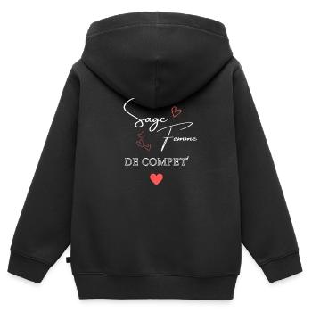 sage femme de competition - Sweat Premium à capuche zippé enfant bio - noir - Dos - AI Model Kid Male (0cm)