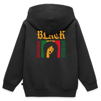 Belle femme noire rétro - Sweat Premium à capuche zippé enfant bio - noir - Dos - AI Model Kid Male (0cm)