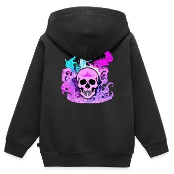 Feuerschädel Rauch pink Skelett Flammen 6 - Kinder Premium Organic Zip Hoodie - Schwarz - Hinten - AI Model Kid Male (0cm)