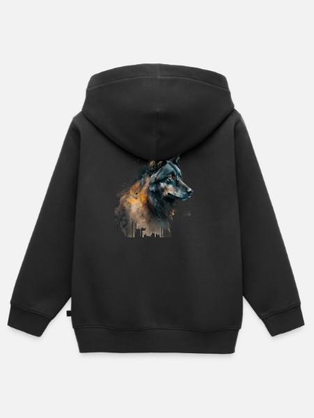 Watercolour Wolf - Kinder Premium Organic Zip Hoodie - Schwarz