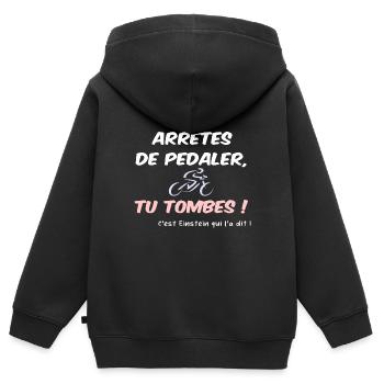 Pédaler sans tomber humour - Sweat Premium à capuche zippé enfant bio - noir - Dos - AI Model Kid Male (0cm)