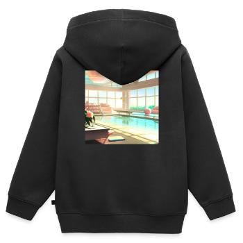 Un coin salon baigné de soleil : l’art numérique - Sweat Premium à capuche zippé enfant bio - noir - Dos - AI Model Kid Male (0cm)