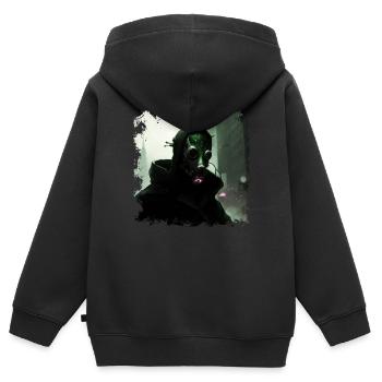 Stadt der Zukunft mit düsterem Wächter und Erlöser - Kinder Premium Organic Zip Hoodie - Schwarz - Hinten - AI Model Kid Male (0cm)