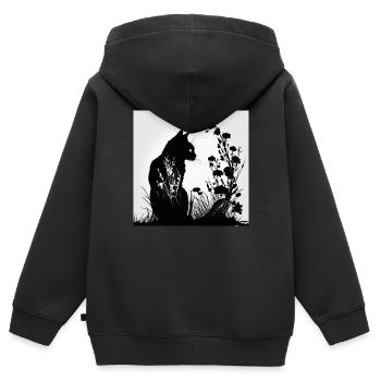 Silhouette Katze im Gras - Kinder Premium Organic Zip Hoodie - Schwarz - Hinten - AI Model Kid Male (0cm)