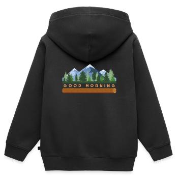 GUTEN MORGEN - Kinder Premium Organic Zip Hoodie - Schwarz - Hinten - AI Model Kid Male (0cm)