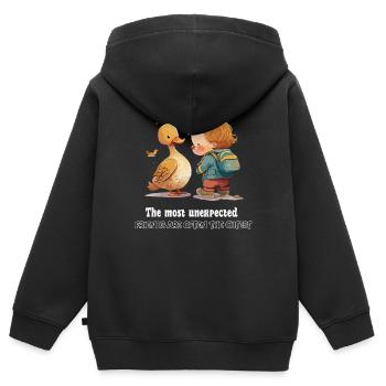 Les amis - Sweat Premium à capuche zippé enfant bio - noir - Dos - AI Model Kid Male (0cm)