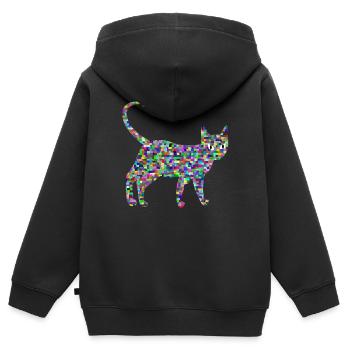 Chat coloré, Défilé - Sweat Premium à capuche zippé enfant bio - noir - Dos - AI Model Kid Male (0cm)