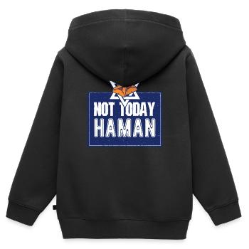 Pas aujourd’hui Haman Pourim Judaïsme - Sweat Premium à capuche zippé enfant bio - noir - Dos - AI Model Kid Male (0cm)