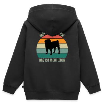 Möpse und Küsse, das ist mein Leben - Kinder Premium Organic Zip Hoodie - Schwarz - Hinten - AI Model Kid Male (0cm)