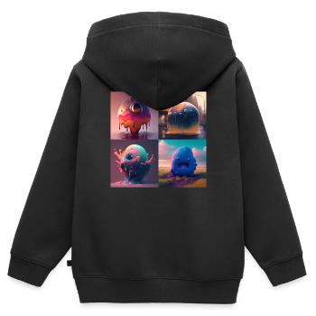 Aliens are coming - Sweat Premium à capuche zippé enfant bio - noir - Dos - AI Model Kid Male (0cm)