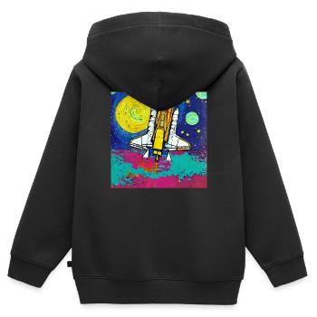 navette spatiale van gogh - Sweat Premium à capuche zippé enfant bio - noir - Dos - AI Model Kid Male (0cm)