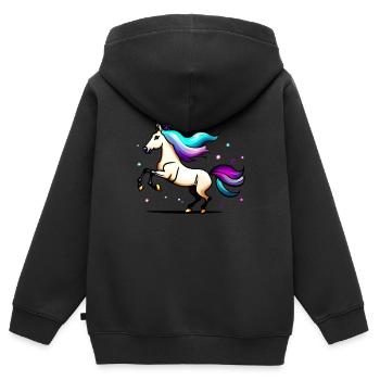 Pferd mit buntem Schweif - Kinder Premium Organic Zip Hoodie - Schwarz - Hinten - AI Model Kid Male (0cm)