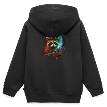 Raton laveur magicien fantastique - Sweat Premium à capuche zippé enfant bio - noir - Dos - AI Model Kid Male (0cm)