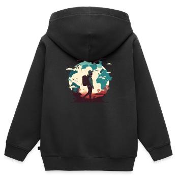 Fernweh, Flugzeuge am Himmel und Wanderer - Kinder Premium Organic Zip Hoodie - Schwarz - Hinten - AI Model Kid Male (0cm)