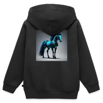 Cheval Cyborg Bleu - Sweat Premium à capuche zippé enfant bio - noir - Dos - AI Model Kid Male (0cm)