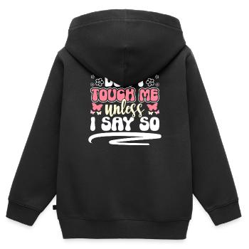 Nur Gucken Lustig Finger weg Antisozial - Kinder Premium Organic Zip Hoodie - Schwarz - Hinten - AI Model Kid Male (0cm)