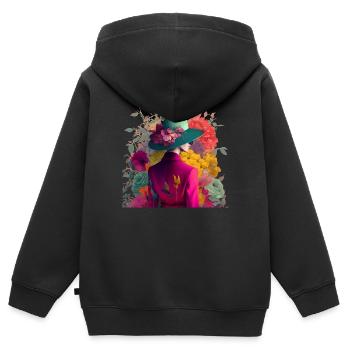 Model mit Hut und Blumen Geschenk - Kinder Premium Organic Zip Hoodie - Schwarz - Hinten - AI Model Kid Male (0cm)